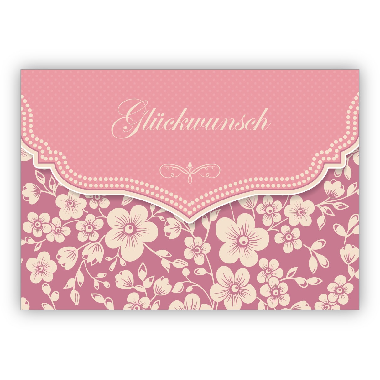 Wunderbare Vintage Glückwunschkarte mit Retro Kirschblüten Muster in rosa zur Hochzeit, Taufe, Geburt, Examen etc: Glückwunsch