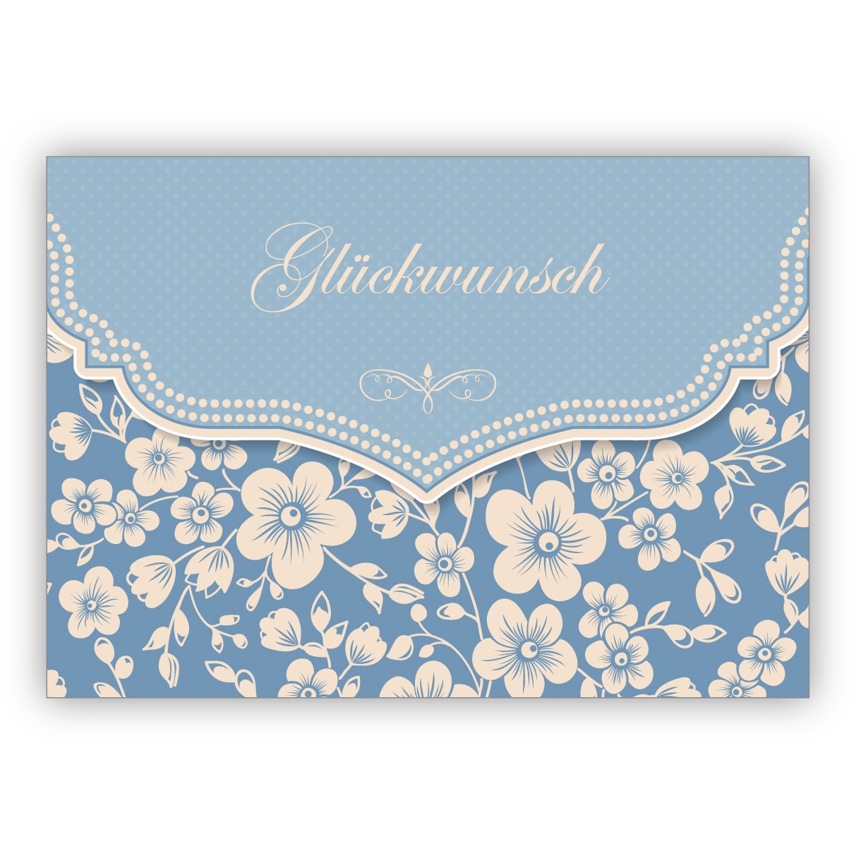 Schöne Retro Glückwunschkarte mit Vintage Kirschblüten Muster zur Hochzeit, Taufe, Geburt, Examen, hellblau: Glückwunsch