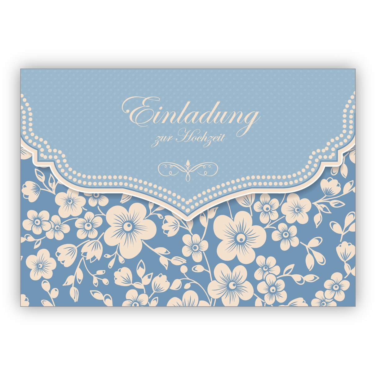 Schöne Hochzeits Einladungskarte mit Retro Kirschblüten Muster für Brautpaare, hellblau: Einladung zur Hochzeit