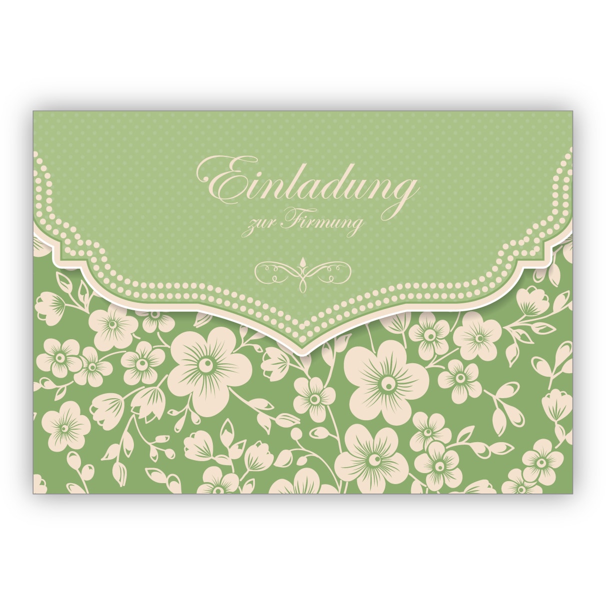 Elegante Firmungs Einladungskarte mit Retro Kirschblüten Muster für Mädchen, grün: Einladung zur Firmung