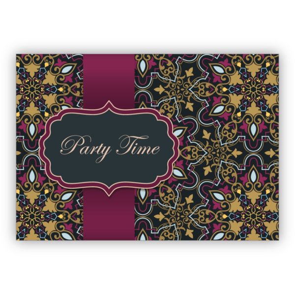 Elegante Einladungskarte für Geburtstags Fete, Abi Feier, Geburtstags Fest mit arabischem Muster im orientalischen Stil, rosa gold Optik: Party time