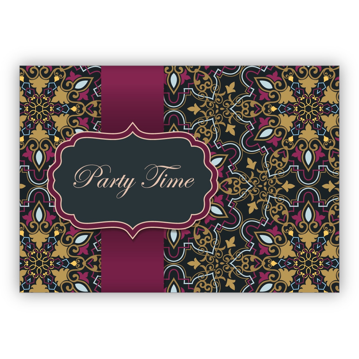Elegante Einladungskarte für Geburtstags Fete, Abi Feier, Geburtstags Fest mit arabischem Muster im orientalischen Stil, rosa gold Optik: Party time