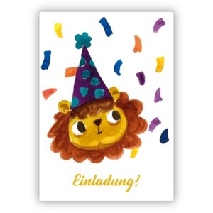 Freche gemalte Einladungskarte mit Party Schwein zum Übertritt, Einschulung, Geburtstag und was es noch zu feiern gibt: Einladung