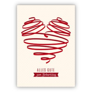 Tolle Geburtstagskarte mit großem rotem Herz: Alles Gute zum Geburtstag