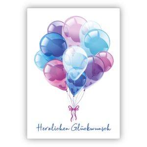 Tolle Glückwunsch Grußkarte zur Hochzeit, Geburtstag, Einschulung oder anderen Erfolgen mit Luftballon Strauß: Herzlichen Glückwunsch