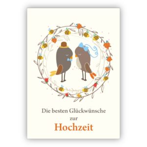 Süße Hochzeitskarte mit Vogel Brautpaar: Die besten Glückwünsche zur Hochzeit
