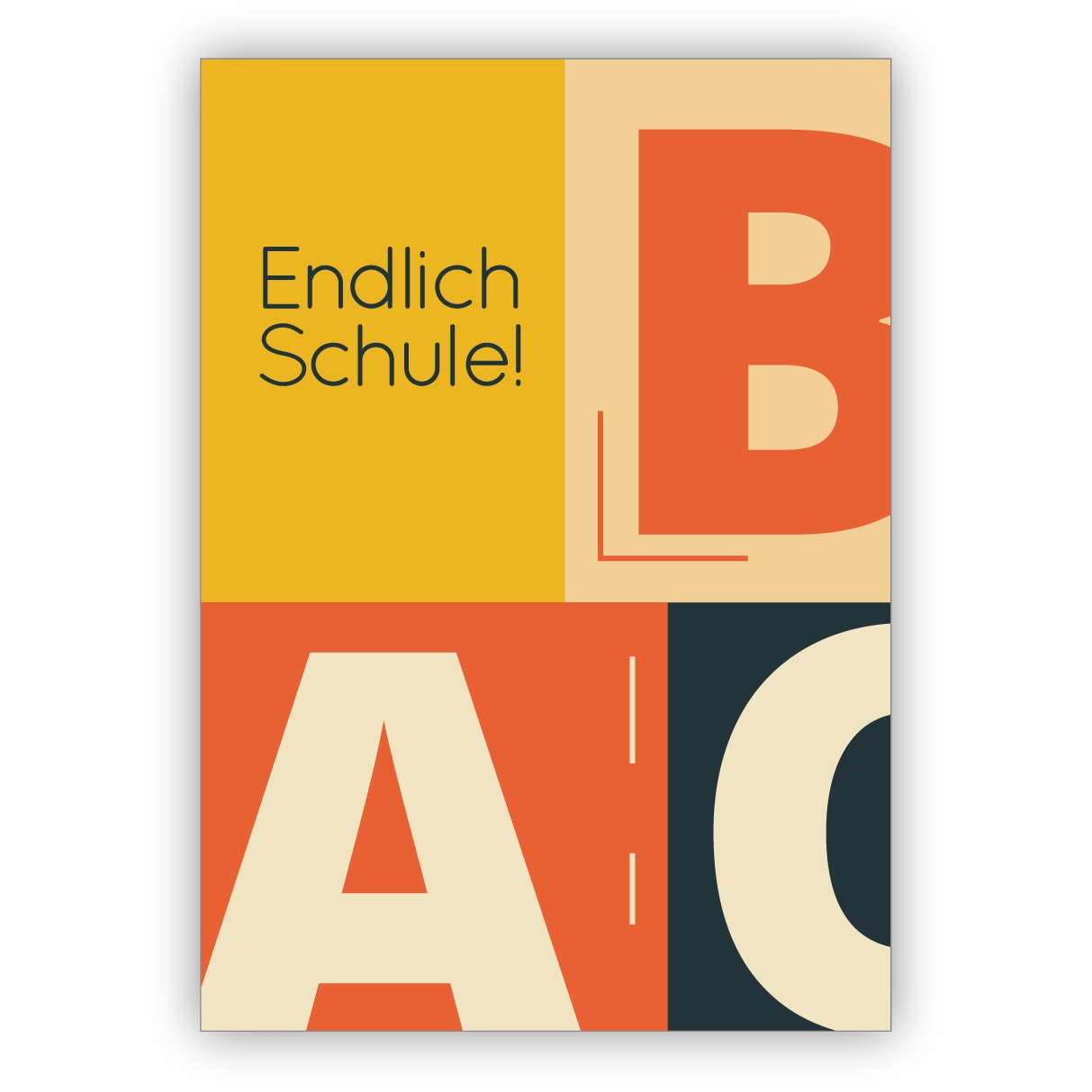 Schicke Designer Retro Glückwunschkarte zur Einschulung für Erstklässler mit Vintage ABC: Endlich Schule!