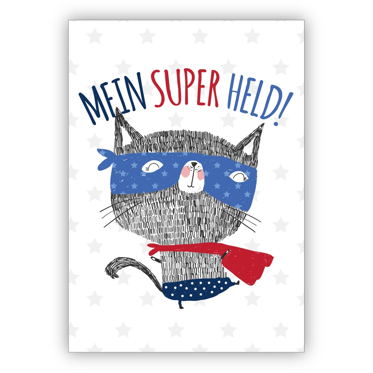 Coole lustige Comic Grußkarte ob als Motivations Lob oder zum Geburtstag mit Super Helden Katze