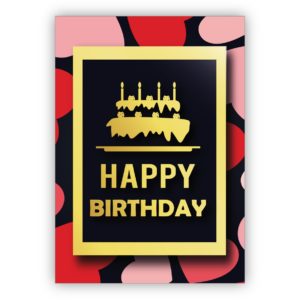Tolle moderne Geburtstagskarte mit Herz und plakativem Geburtstagskuchen auf Herzen: Happy Birthday