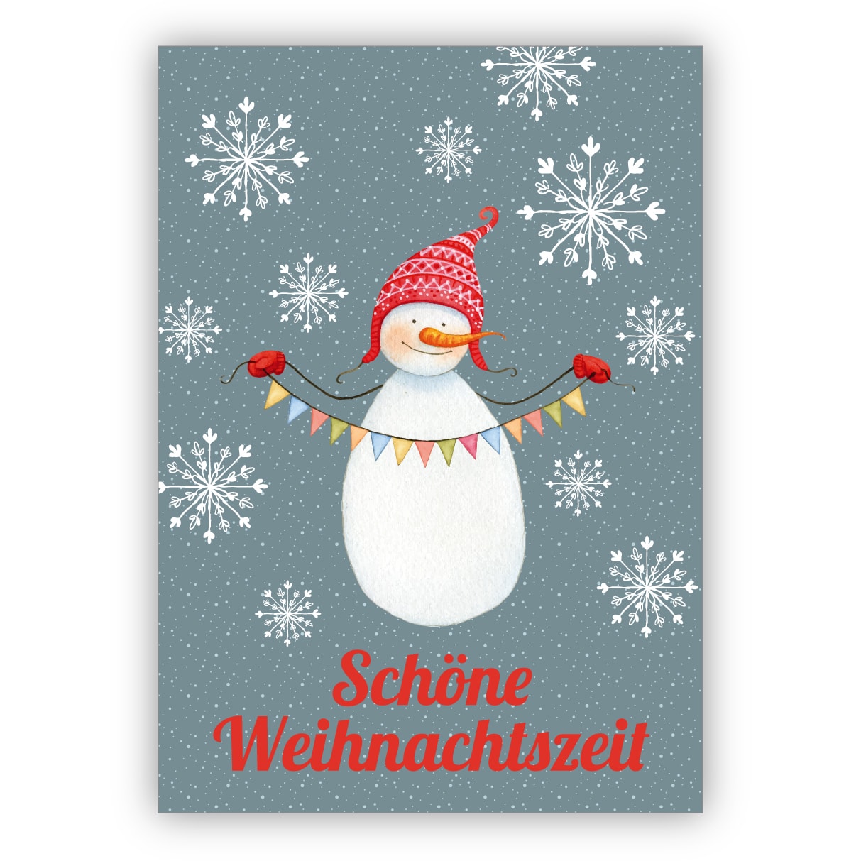 Total süße Weihnachtskarte mit Schneemann in Wintermütze schöne Weihnachtszeit