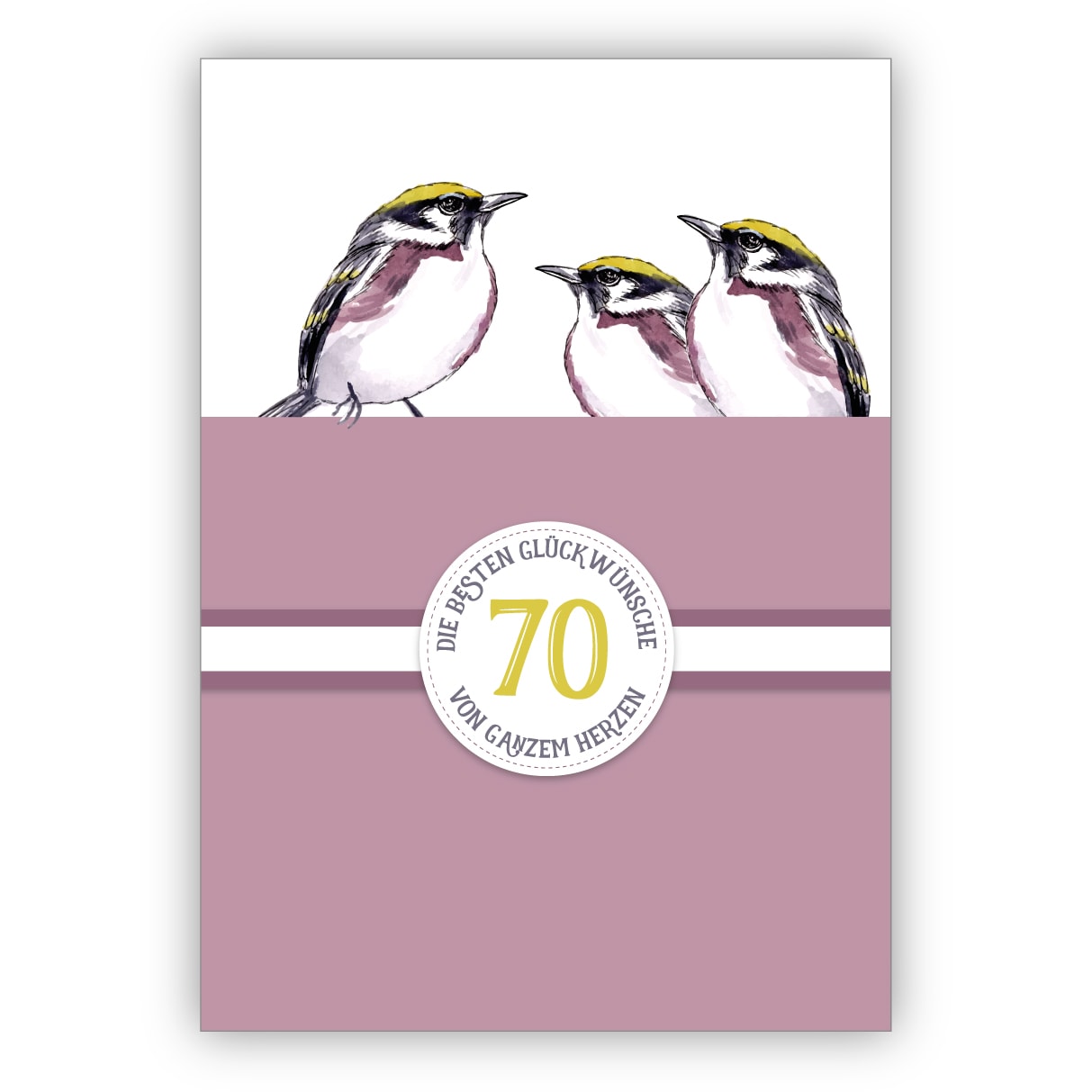 Elegante klassische Geburtstagskarte zum 70. Geburtstag mit schönen Vögeln in lila: 80 Die besten Glückwünsche von ganzem Herzen