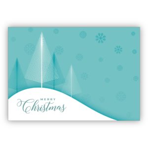 Moderne türkise Weihnachtskarte mit grafischer Schnee Landschaft: Merry Christmas