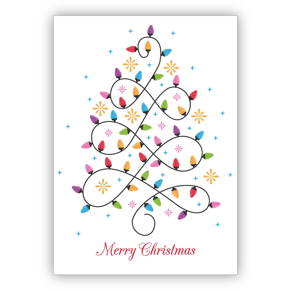 Schöne Weihnachtskarte mit edlem Lichter Weihnachtsbaum: Merry Christmas