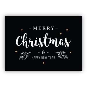 Edle schwarze Lettering Weihnachtskarte: Merry Christmas & happy new year