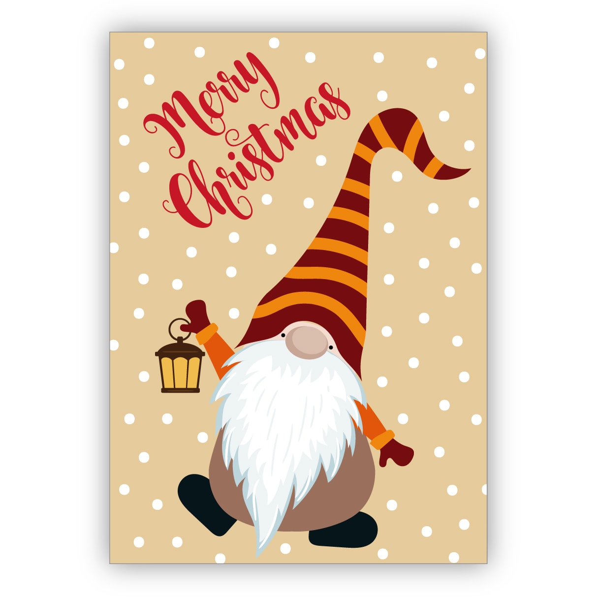 Süße Retro Wichtel Weihnachtskarte mit Schnee: Merry Christmas