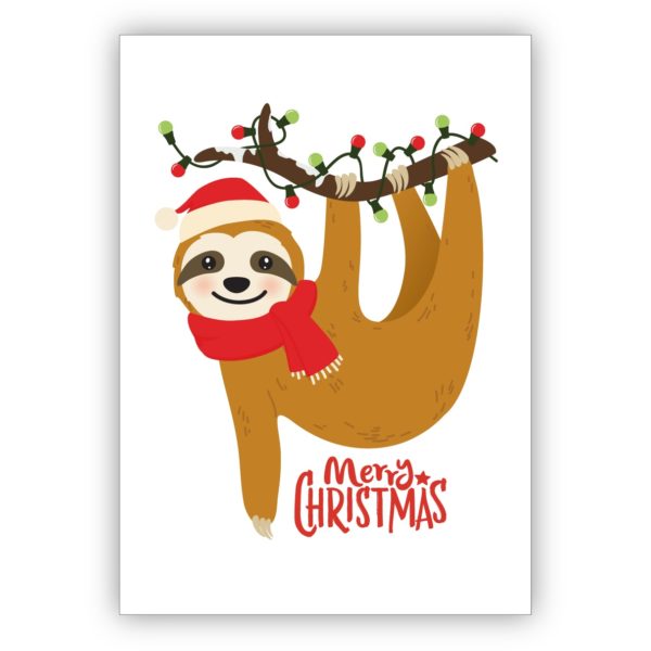 Coole humorvolle Weihnachtskarte mit Faultier: Merry Christmas
