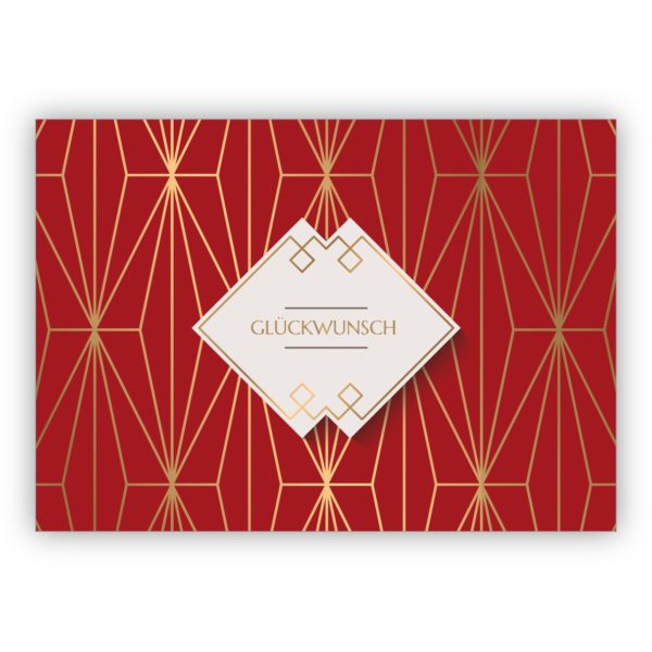 Edle Art Deco Glückwunschkarte mit Gold Optik in rot