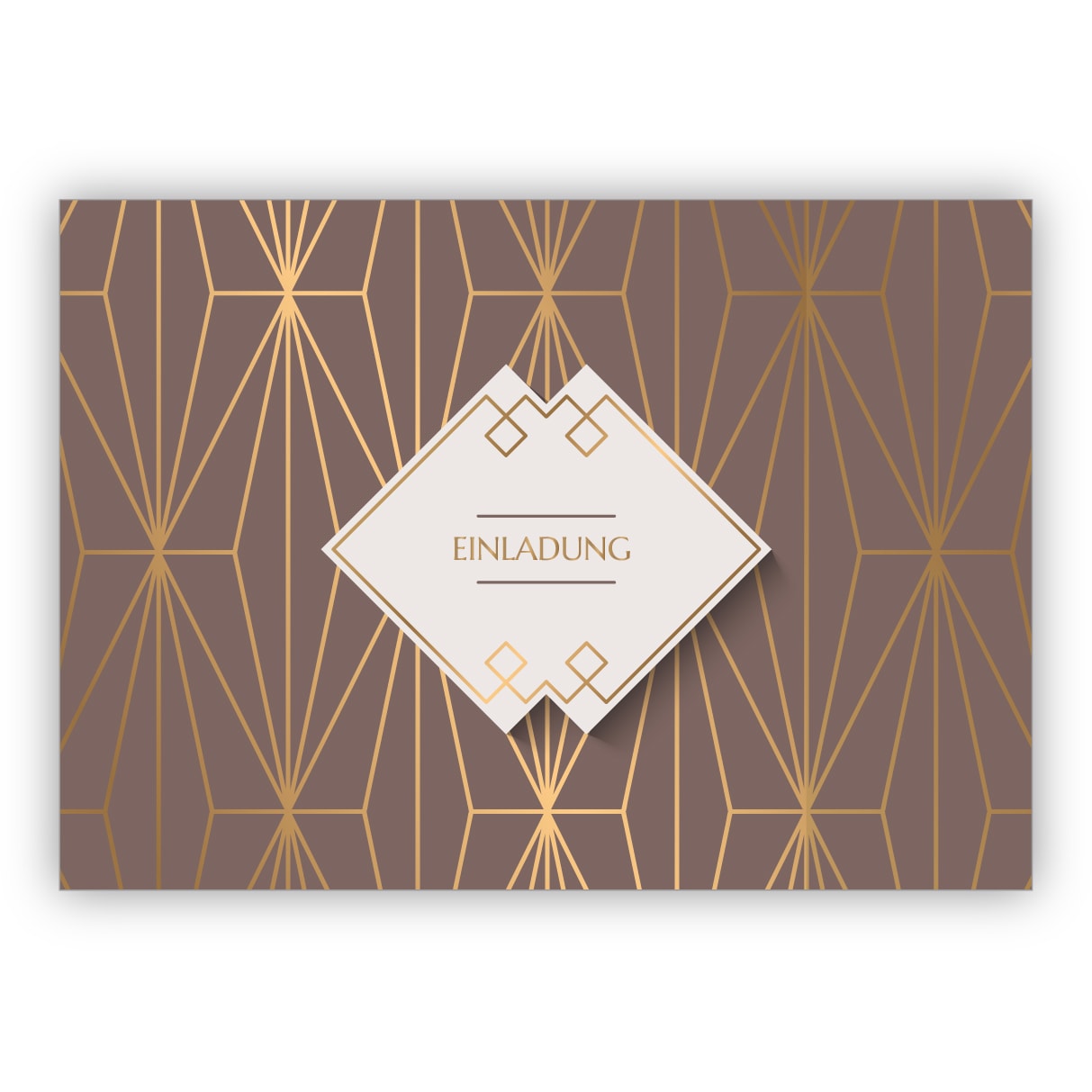 Feine Art Deco universal Einladungskarte mit Gold Optik in braun