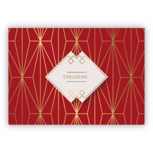 Feine Art Deco universal Einladungskarte mit Gold Optik in rot