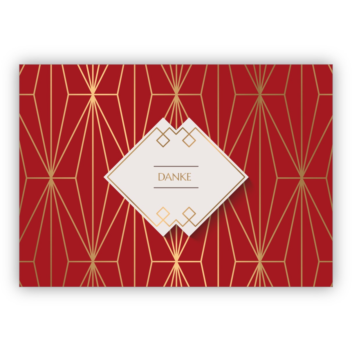 Elegante Art Deco Dankeskarte mit Gold Optik in rot: Danke