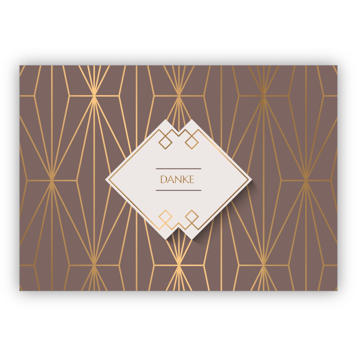 Elegante Art Deco Dankeskarte mit Gold Optik in braun: Danke