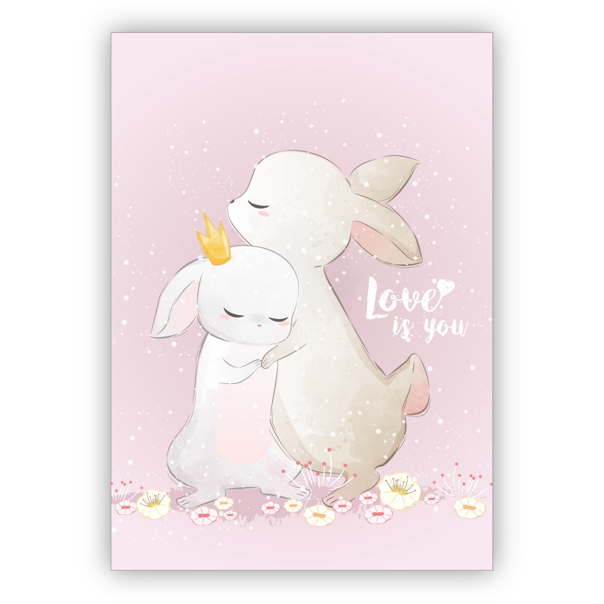 Niedliche Liebeskarte mit Häschen Umarmung, rosa nicht nur als Osterkarte für Familie & Freunde: Love is you