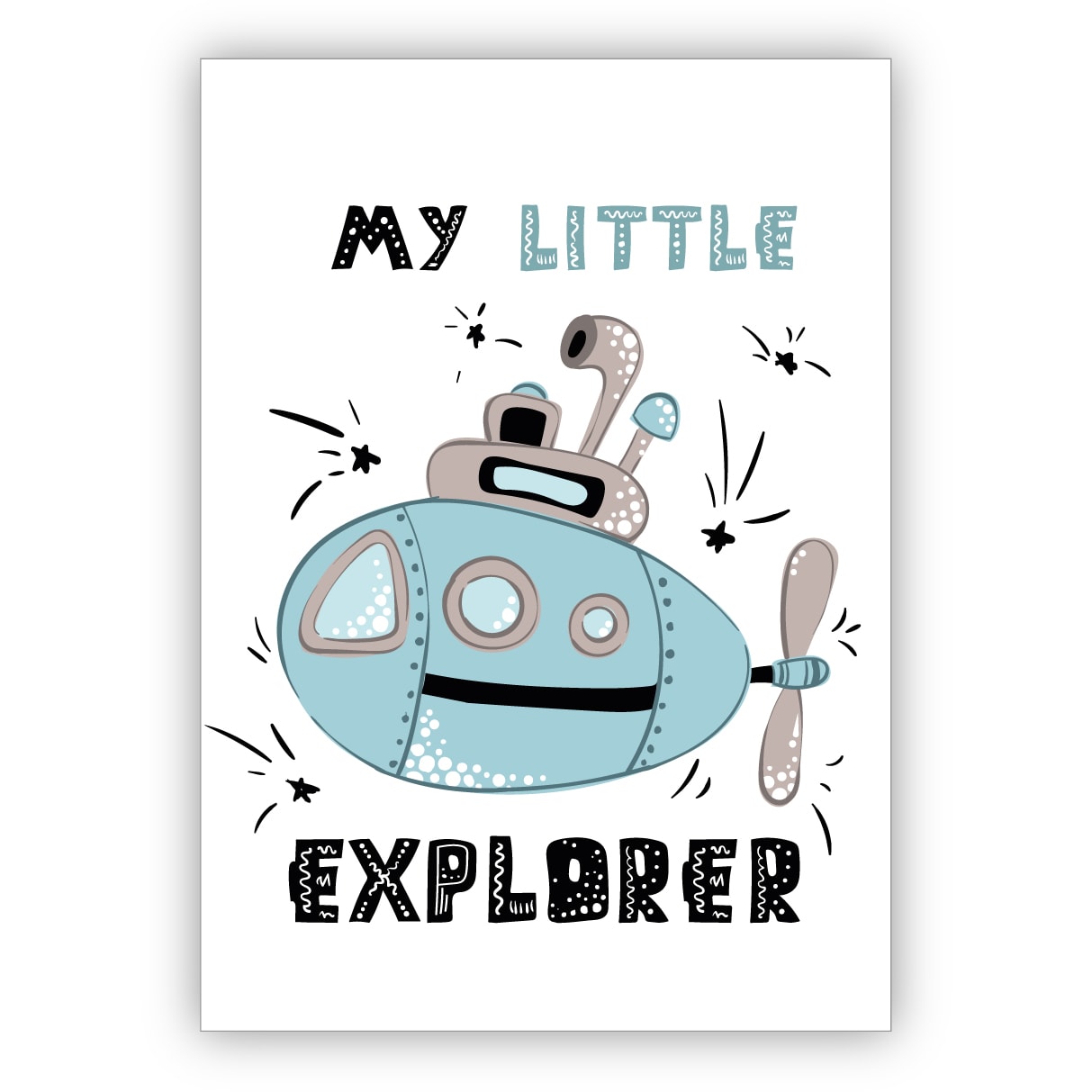 Tolle Abenteuer Kinderkarte mit Comic Uboot zum Geburtstag, Weihnachten: My little explorer
