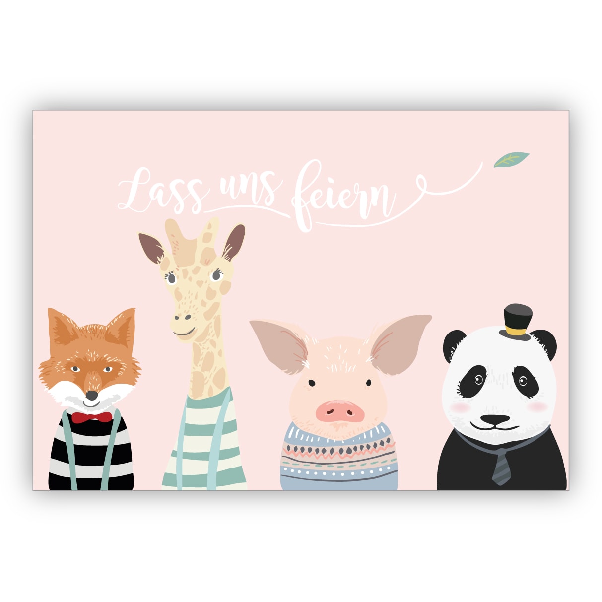 Schicke Kindergeburtstag Einladungskarte mit süßen Tieren, rosa für Mädchen & beste Freundinnen: Lass uns feiern