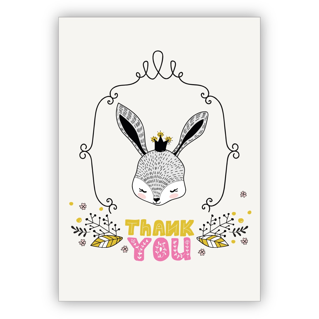 Entzückende Dankeskarte mit Hasen Prinzessin: Thank you - für Glückwünsche, Mitarbeiter, Familie & Freunde