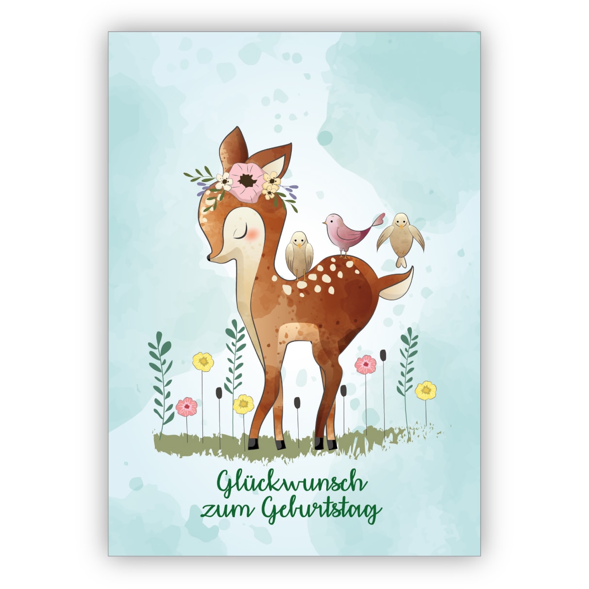 Romantische Geburtstagskarte mit Bambi & Vögeln: Glückwunsch zum Geburtstag für Freunde & Familie