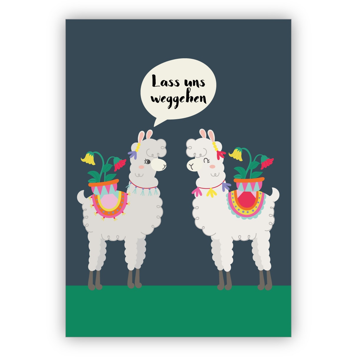Humorvolle Einladungskarte mit Lamas: Lass uns weggehen.. Auch als Reise Gutscheinkarte zum Geburtstag