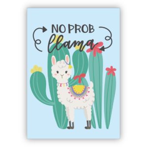 Lustige Motto Grußkarte mit Lama vor Kaktus für beste Freunde zum Geburtstag, Beistand: No Probllama