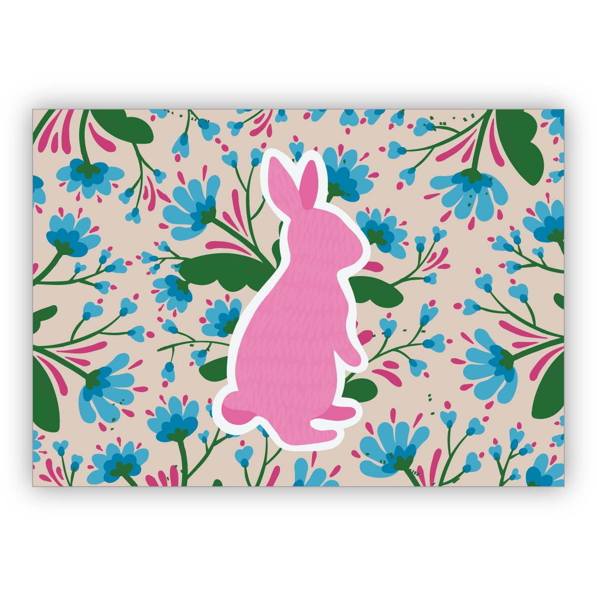 Entzückende florale Osterkarte mit Scherenschnitt Hase, rosa auch als Geburtstag Grußkarte