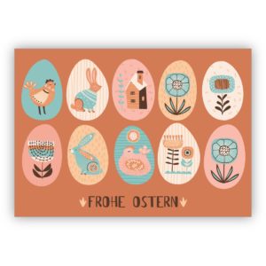 Edle Osterkarte mit bunten folklore Ostereiern: frohe Ostern