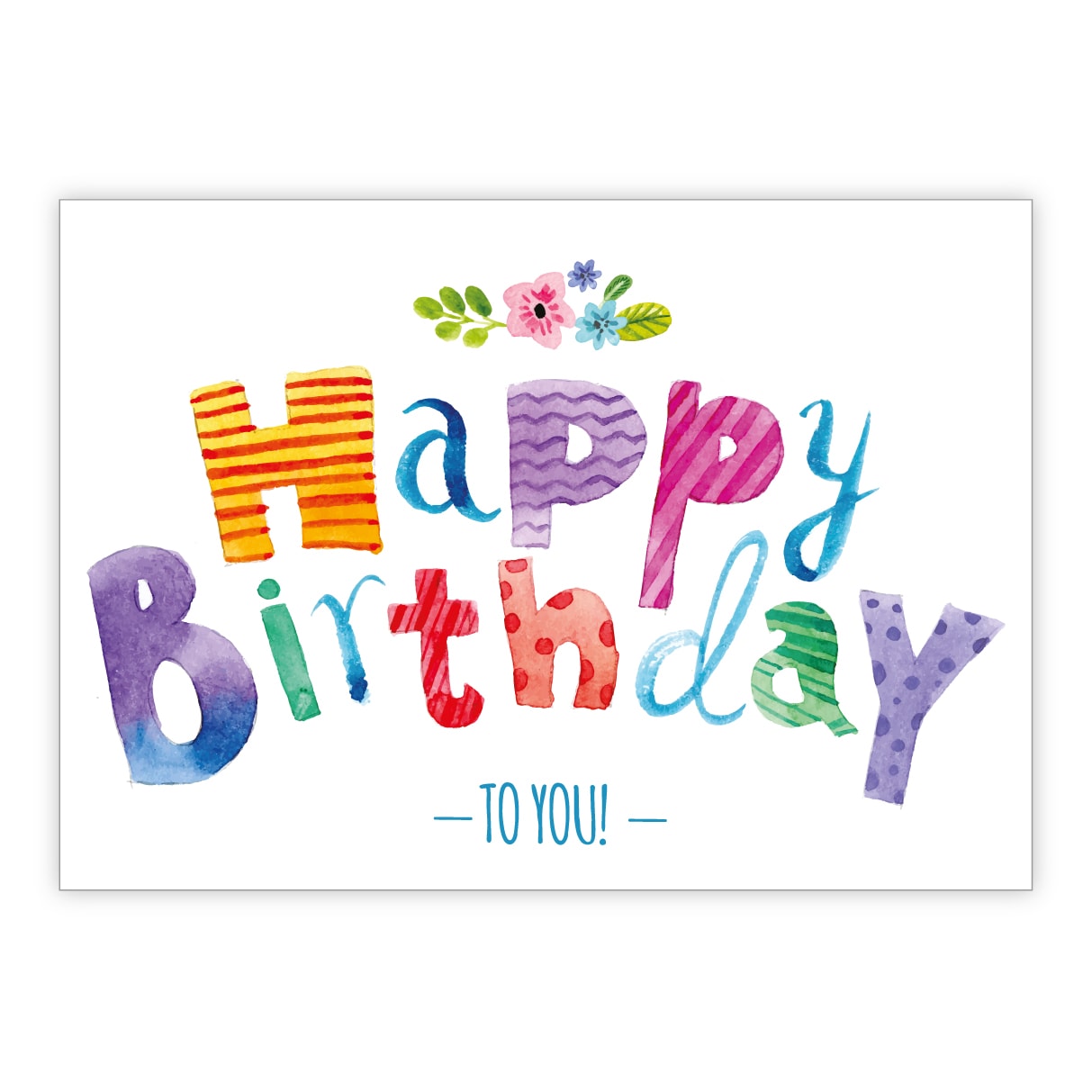 Kunterbunte lustige Geburtstagskarte mit Punkten und Blumen: Happy Birthday to you