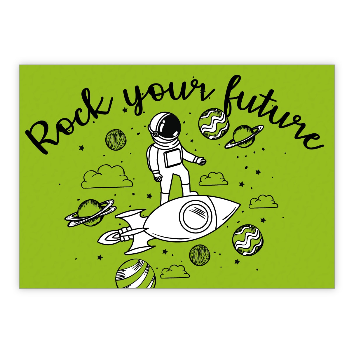 Coole Glückwunschkarte mit Rakete zum Geburtstag, Examen: Rock your future