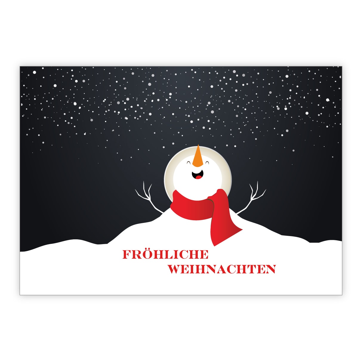 Lustige Winter Schneemann Weihnachtskarte im Schnee: Fröhliche Weihnachten