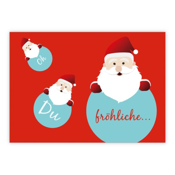 Witzige rote Weihnachtskarte mit Weihnachtsmann: Oh Du fröhliche
