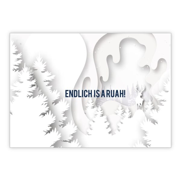 Moderne bayrische Weihnachtskarte mit Hirsch: Endlich is a Ruah!