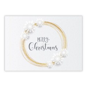 Elegante Weihnachtskarte in grau gold Optik mit Schneeflocken