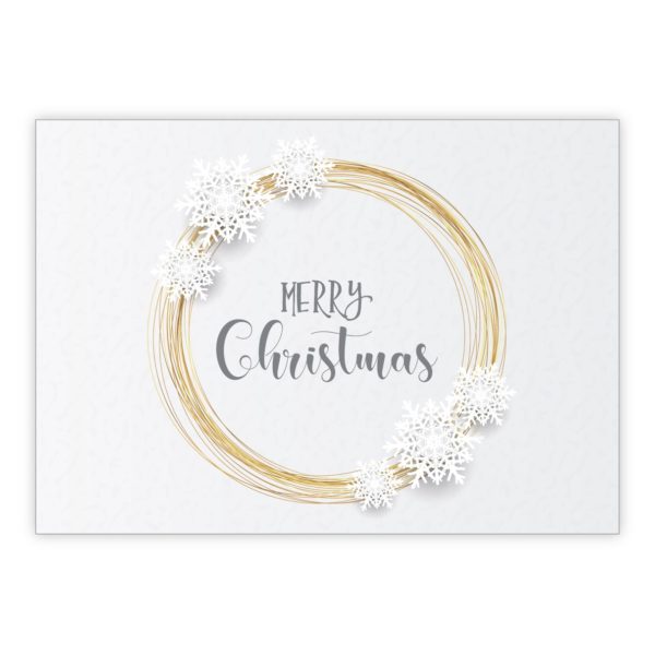 Elegante Weihnachtskarte in grau gold Optik mit Schneeflocken