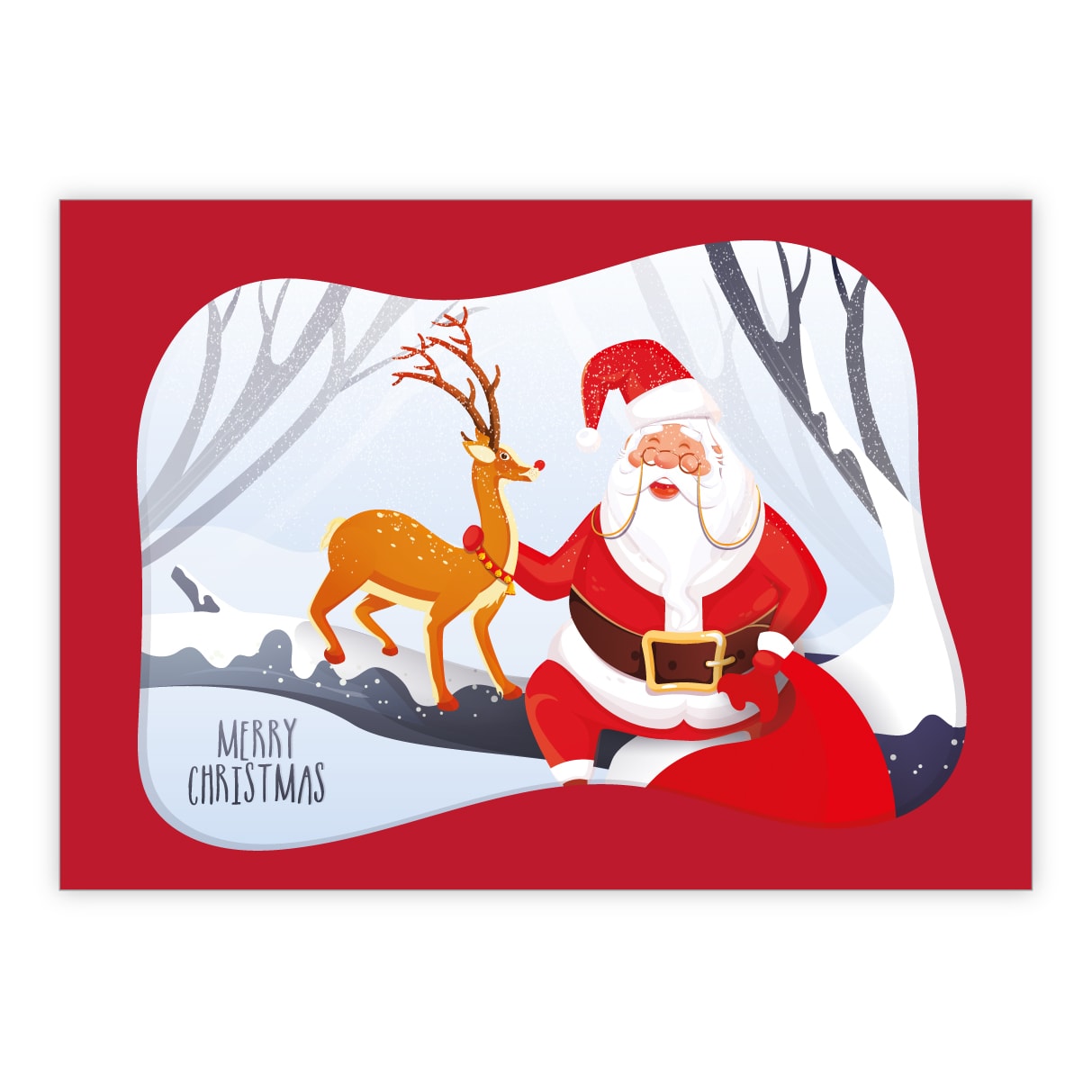 Lustige Comic Weihnachtskarte mit Santa & Rudolph im Wald