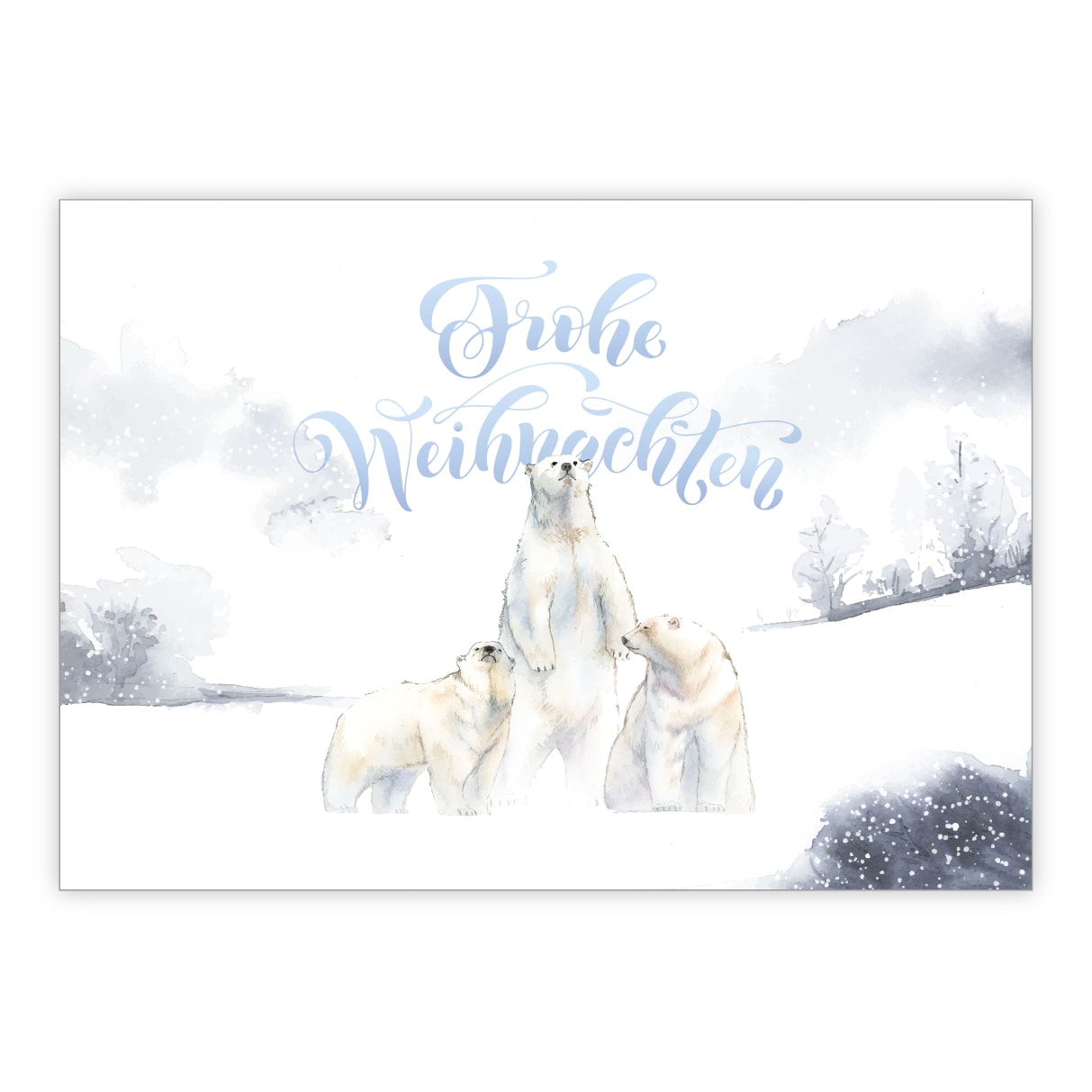 Süße Winter Weihnachtskarte mit Eisbären in Schnee Landschaft