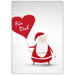 Liebevolle Weihnachtskarte Santa im Schnee mit Herz Ballon: Für Dich