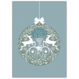 ornamentale Weihnachtskarte mit Hirsch Weihnachtskugel, grau blau