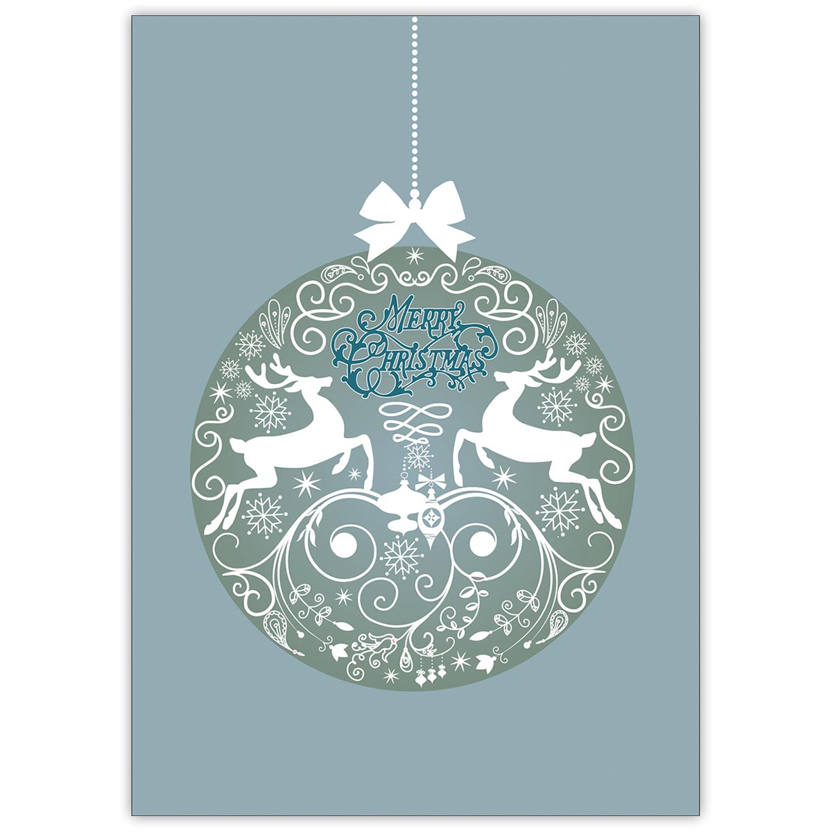 ornamentale Weihnachtskarte mit Hirsch Weihnachtskugel, grau blau