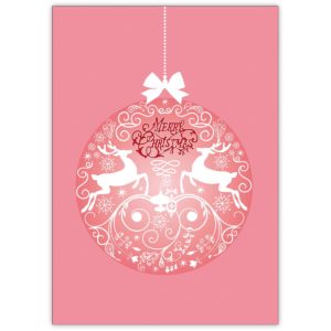 Coole rosa Weihnachtskarte mit ornamentaler Hirsch Weihnachtskugel