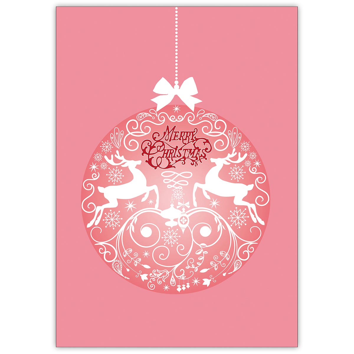 Coole rosa Weihnachtskarte mit ornamentaler Hirsch Weihnachtskugel