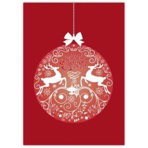 Feine rote Weihnachtskarte mit ornamentaler Hirsch Weihnachtskugel