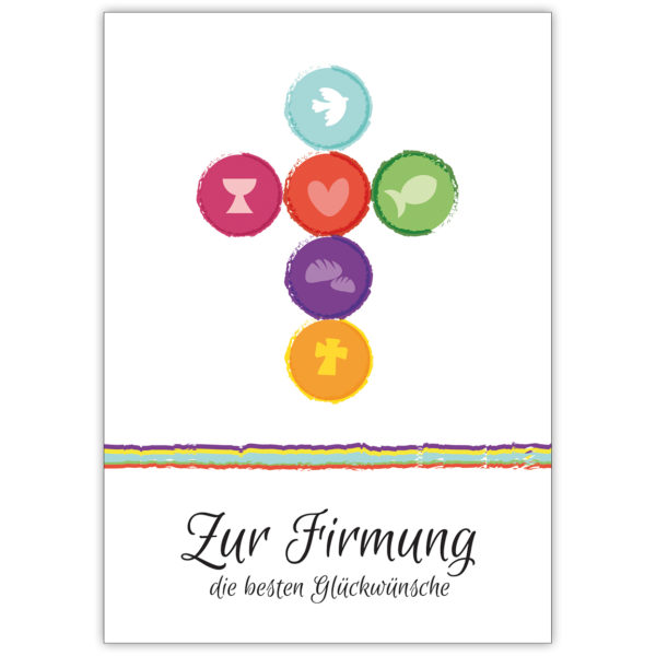 Frische moderne Firmungs Karte mit Kreuz aus Symbolen: Zur Firmung die besten Glückwünsche